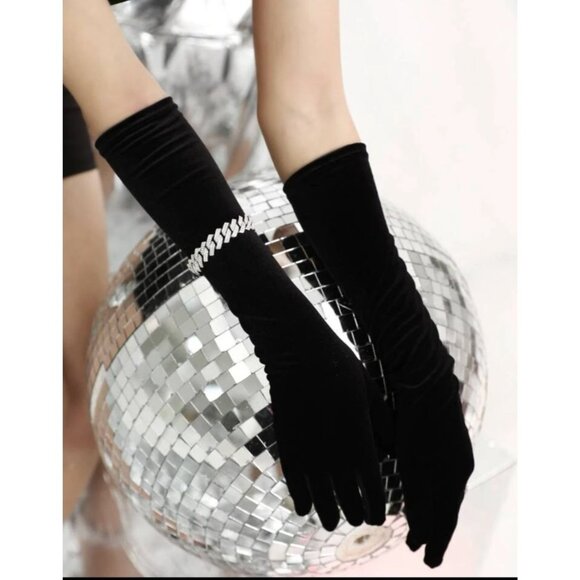 BLACK Velvet Long Opera Gloves One Size NEW NIP - Picture 1 of 6